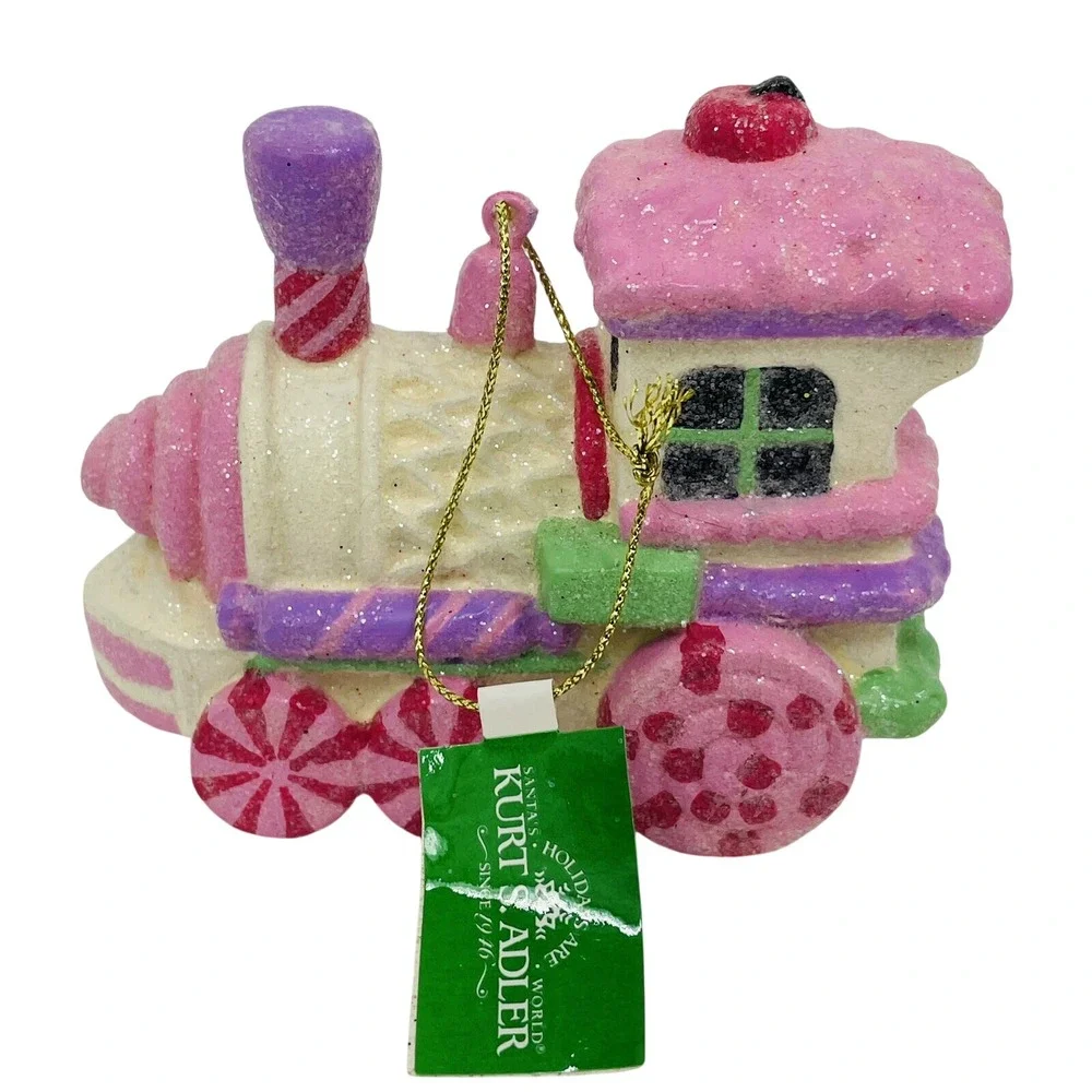 Kurt S Adler Gingerbread Candy Train Christmas Ornament Pink Glitter H9317‎ NEW
